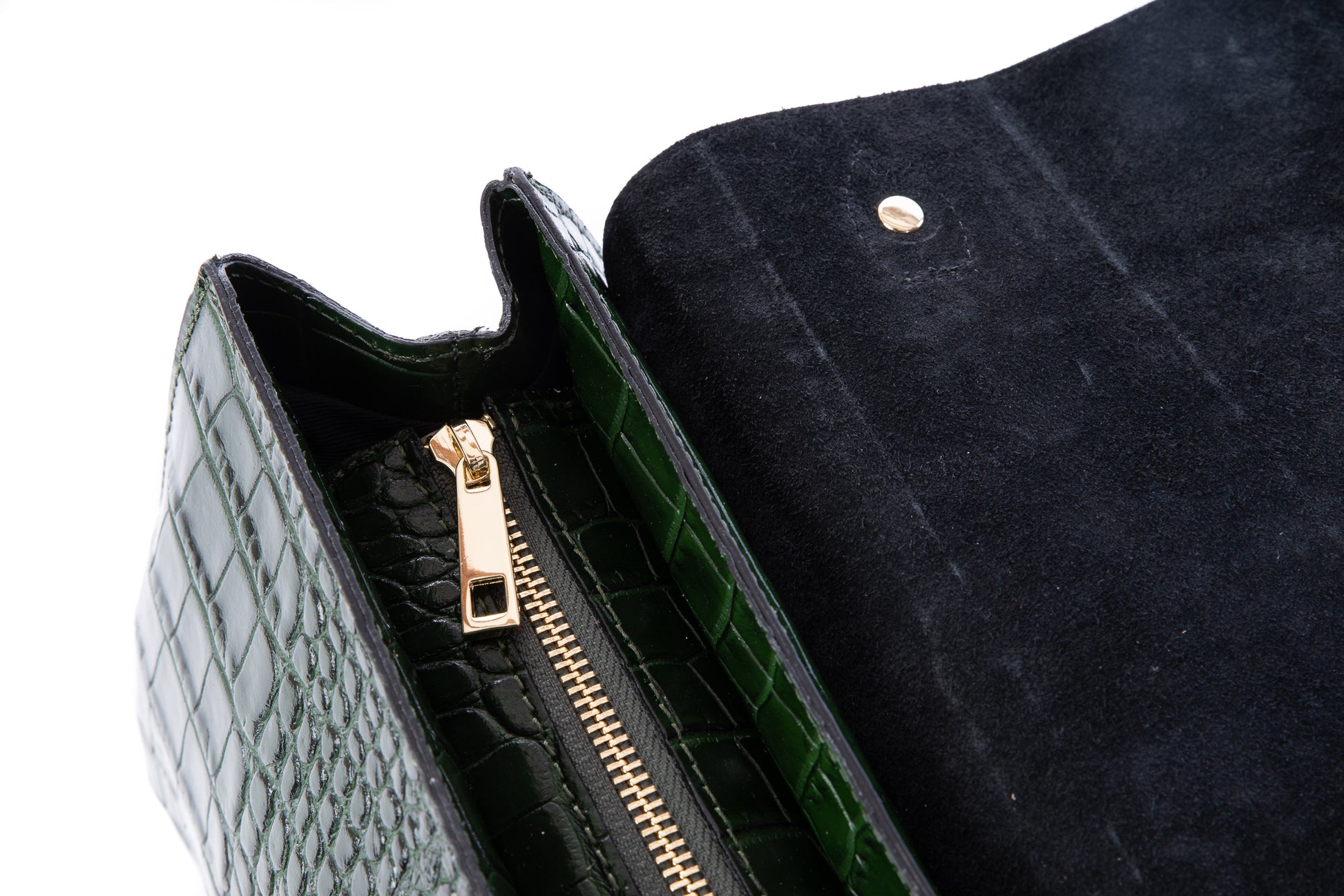 Dark Bottle Green Italian Leather Croc Satchel Tote Bag - Amilu