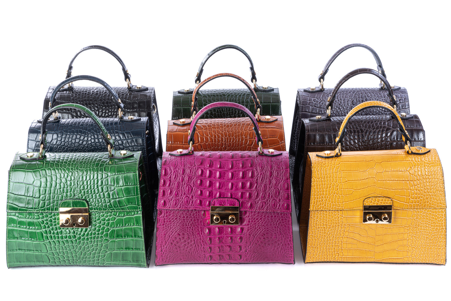 Mustard Yellow Real Italian Leather Croc Satchel Tote Bag - Amilu