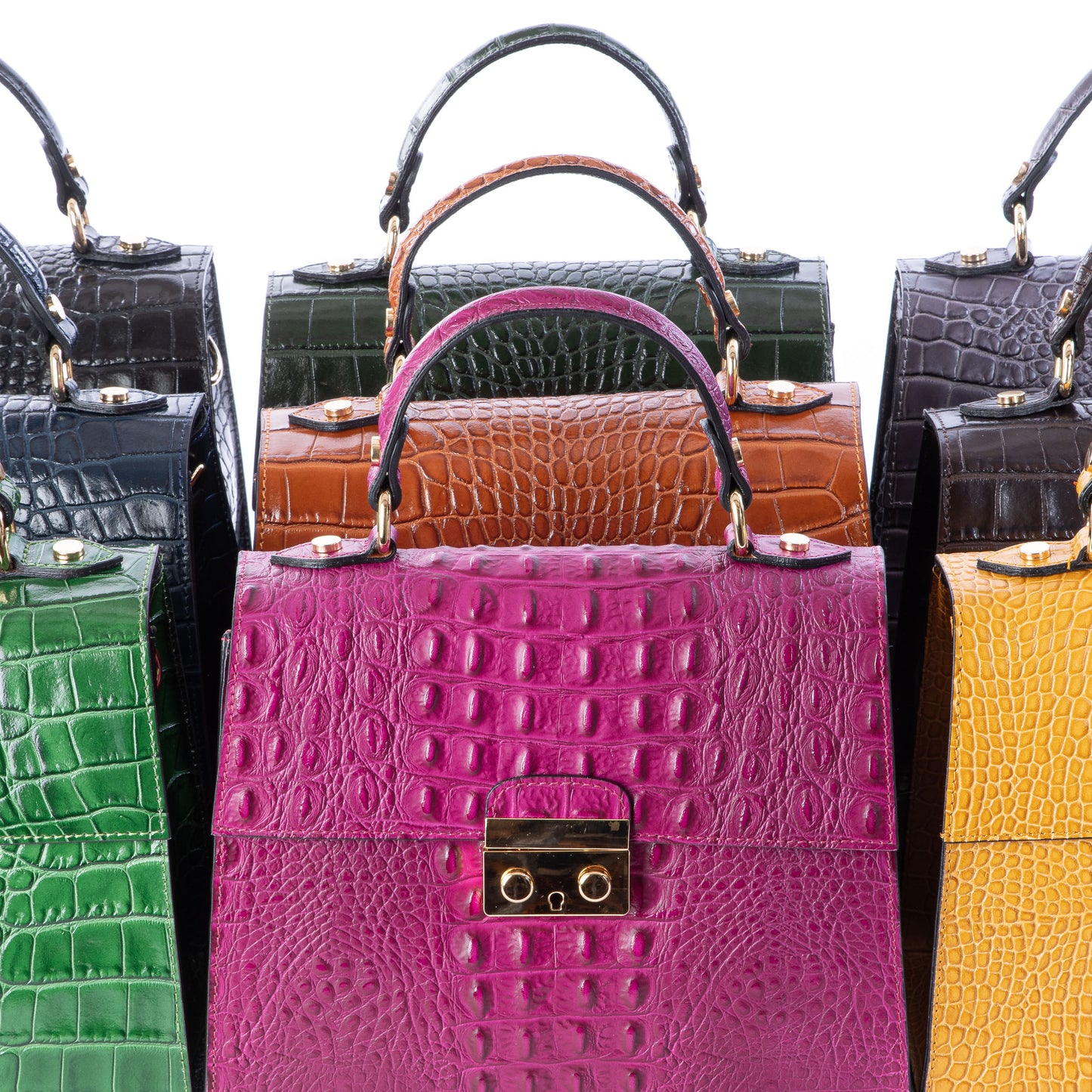 Mustard Yellow Real Italian Leather Croc Satchel Tote Bag - Amilu