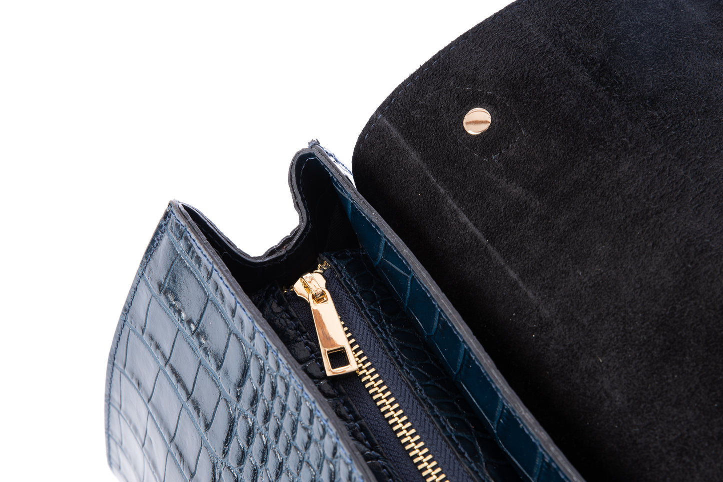 Navy Blue Real Italian Leather Croc Satchel Tote Bag - Amilu