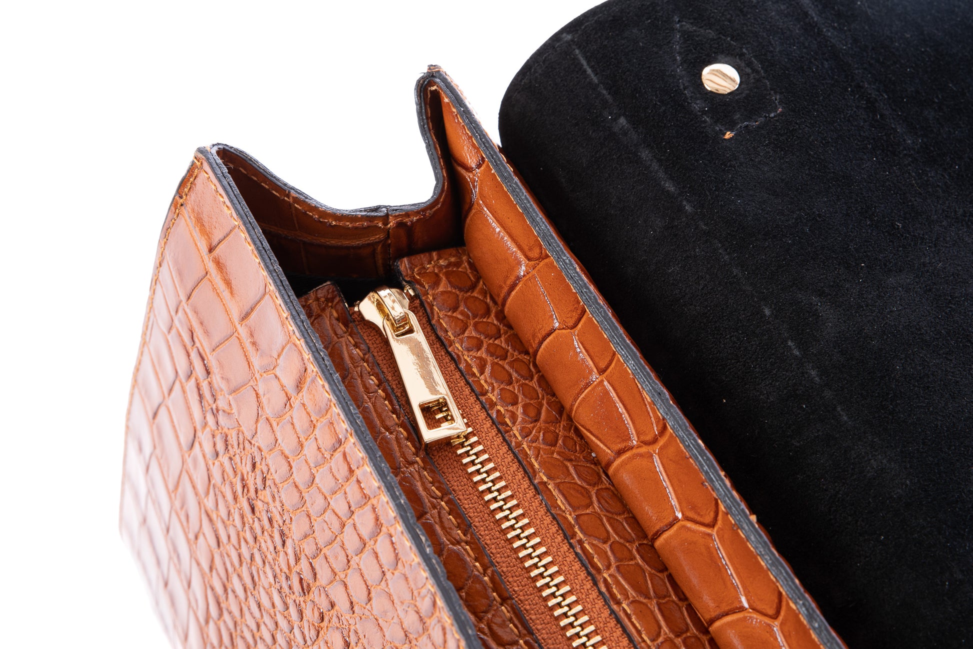 Tan Brown Real Italian Leather Croc Satchel Tote Bag - Amilu