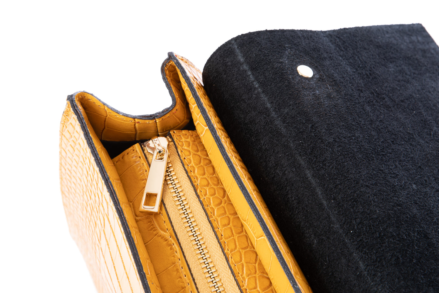 Mustard Yellow Real Italian Leather Croc Satchel Tote Bag - Amilu