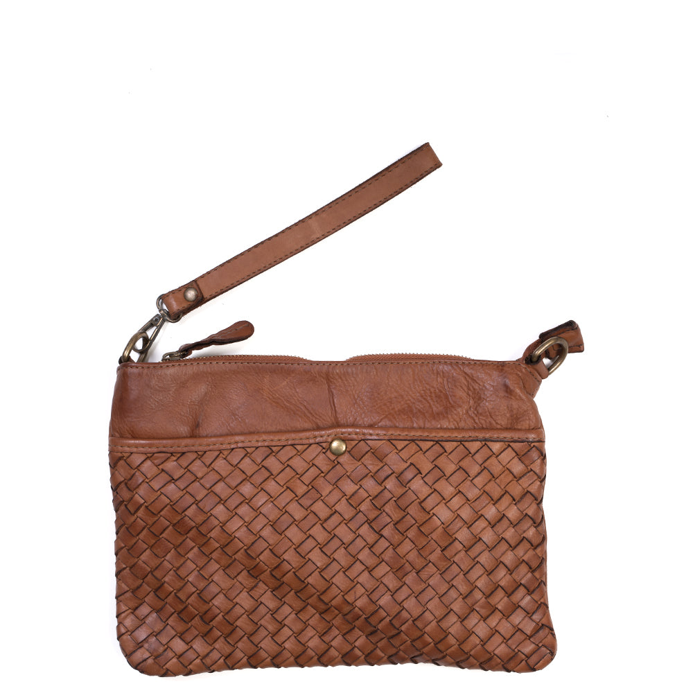 Tan Real Italian Woven Leather Cross Body Bag - Amilu