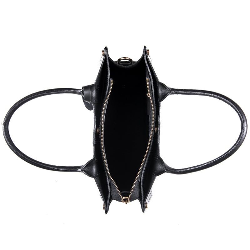 Black Real Textured Ruga Leather Grab Tote Bag - Amilu