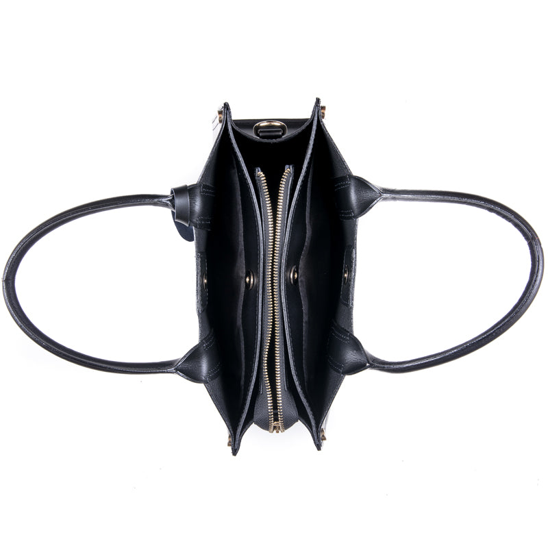 Navy Real Textured Ruga Leather Grab Tote Bag - Amilu