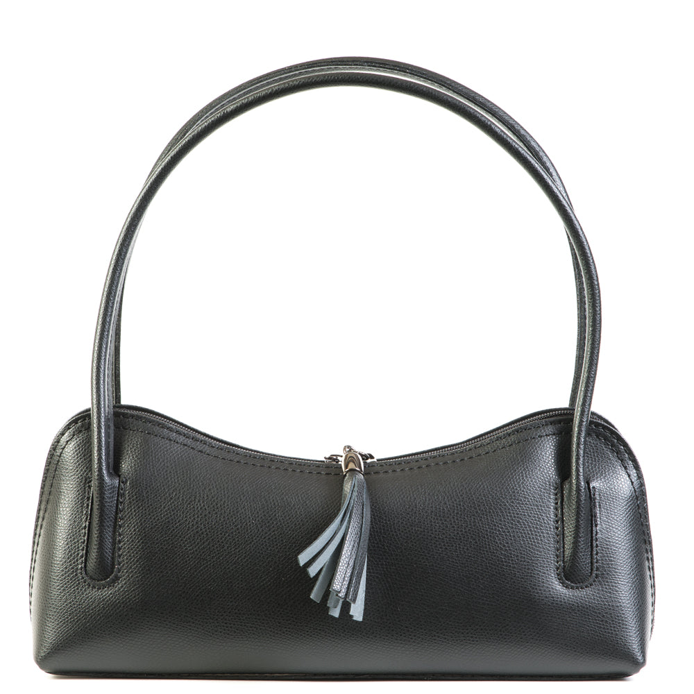 Black Real Leather Shoulder Bag - Amilu