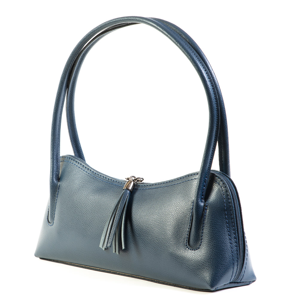 Navy Real Leather Shoulder Bag - Amilu
