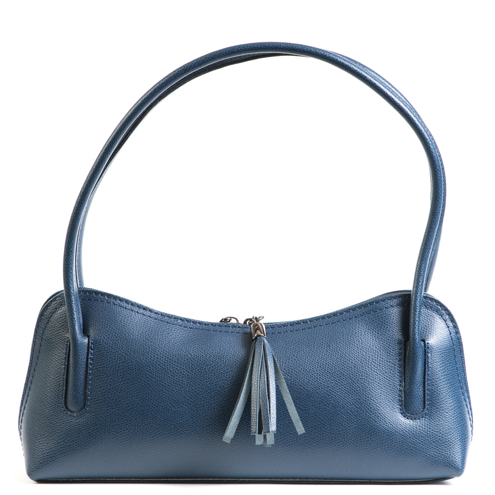 Navy Real Leather Shoulder Bag - Amilu