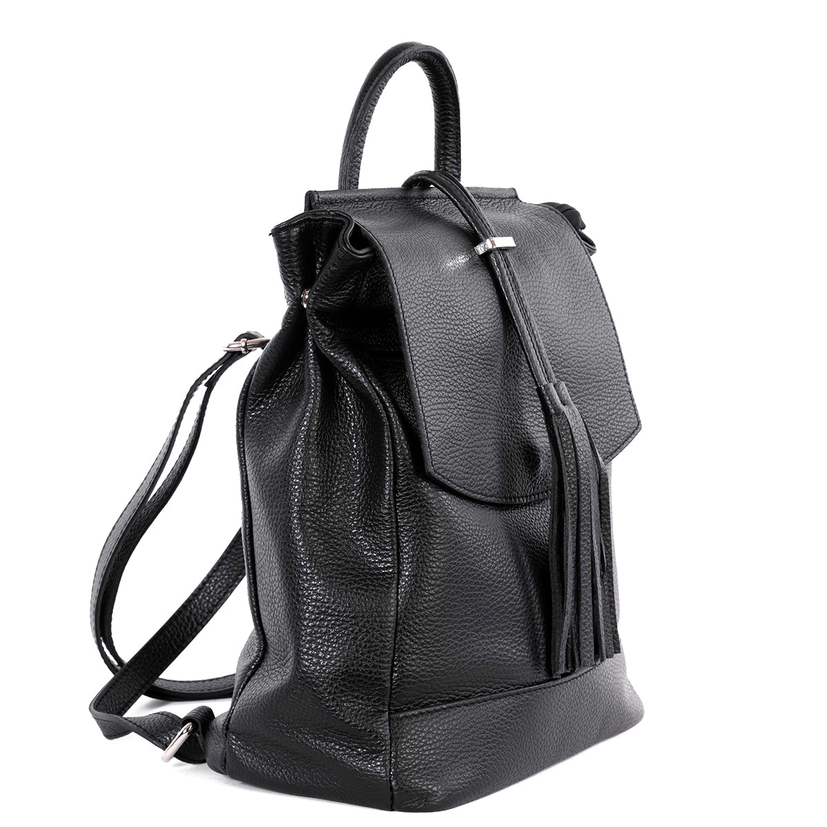 Black Real Leather Tassel Backpack - Amilu