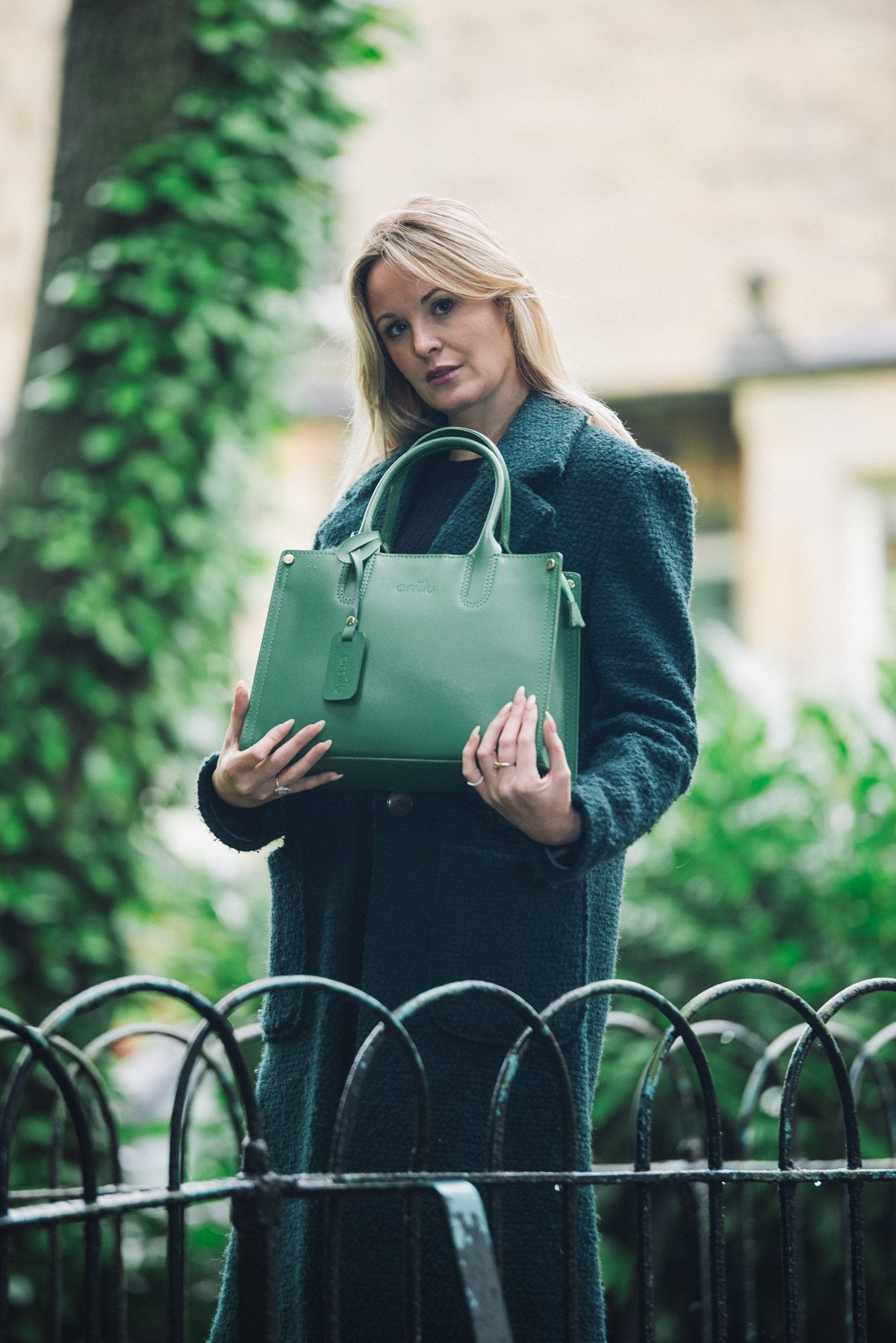 Teal Blue Real Textured Leather Grab Tote Bag - Amilu