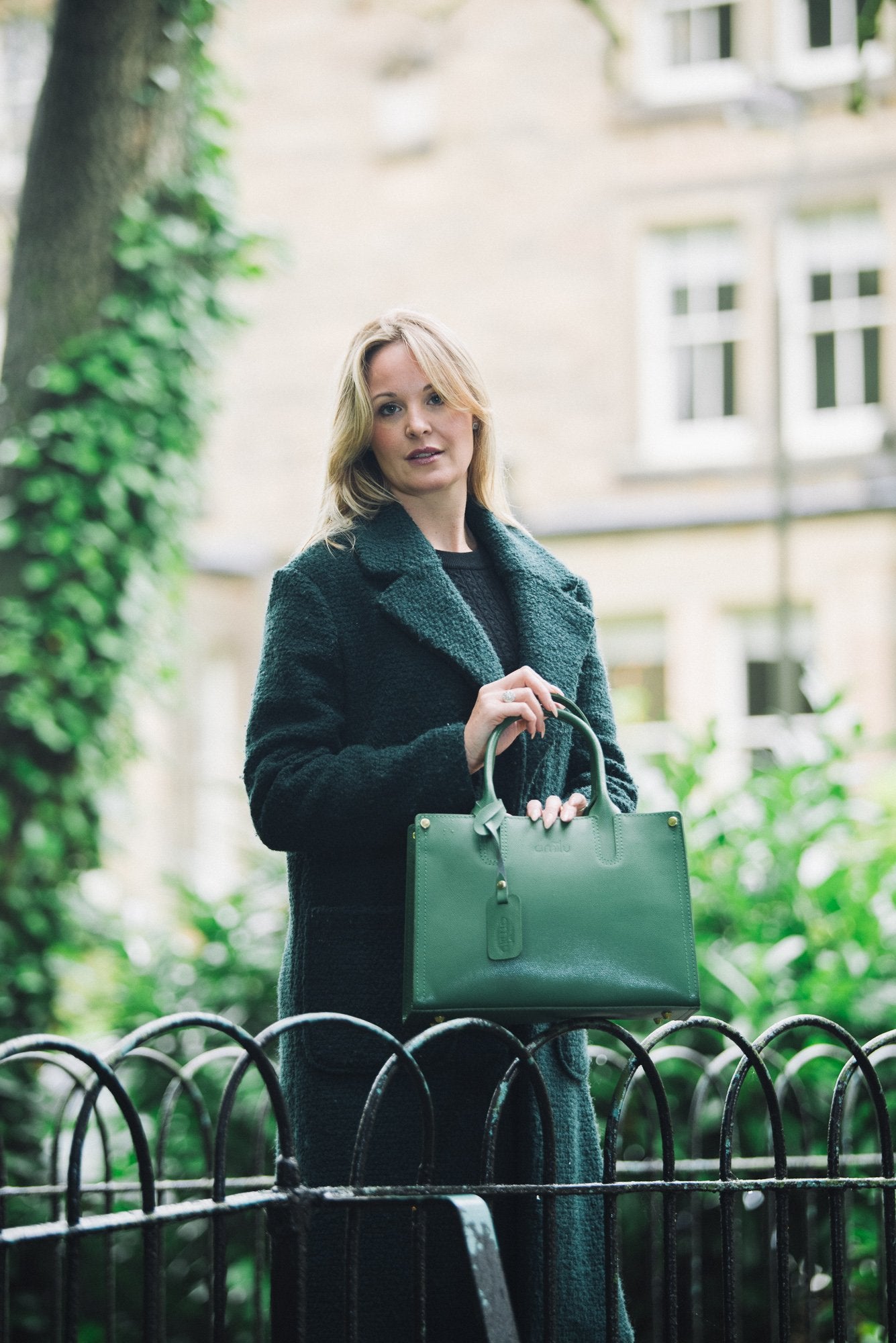 Teal Blue Real Textured Leather Grab Tote Bag - Amilu