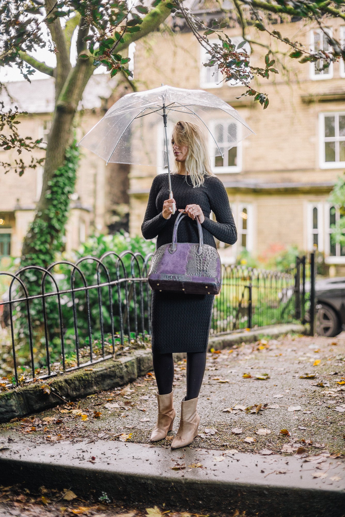 Mid Grey Real Suede Large Bowling Bag - Amilu