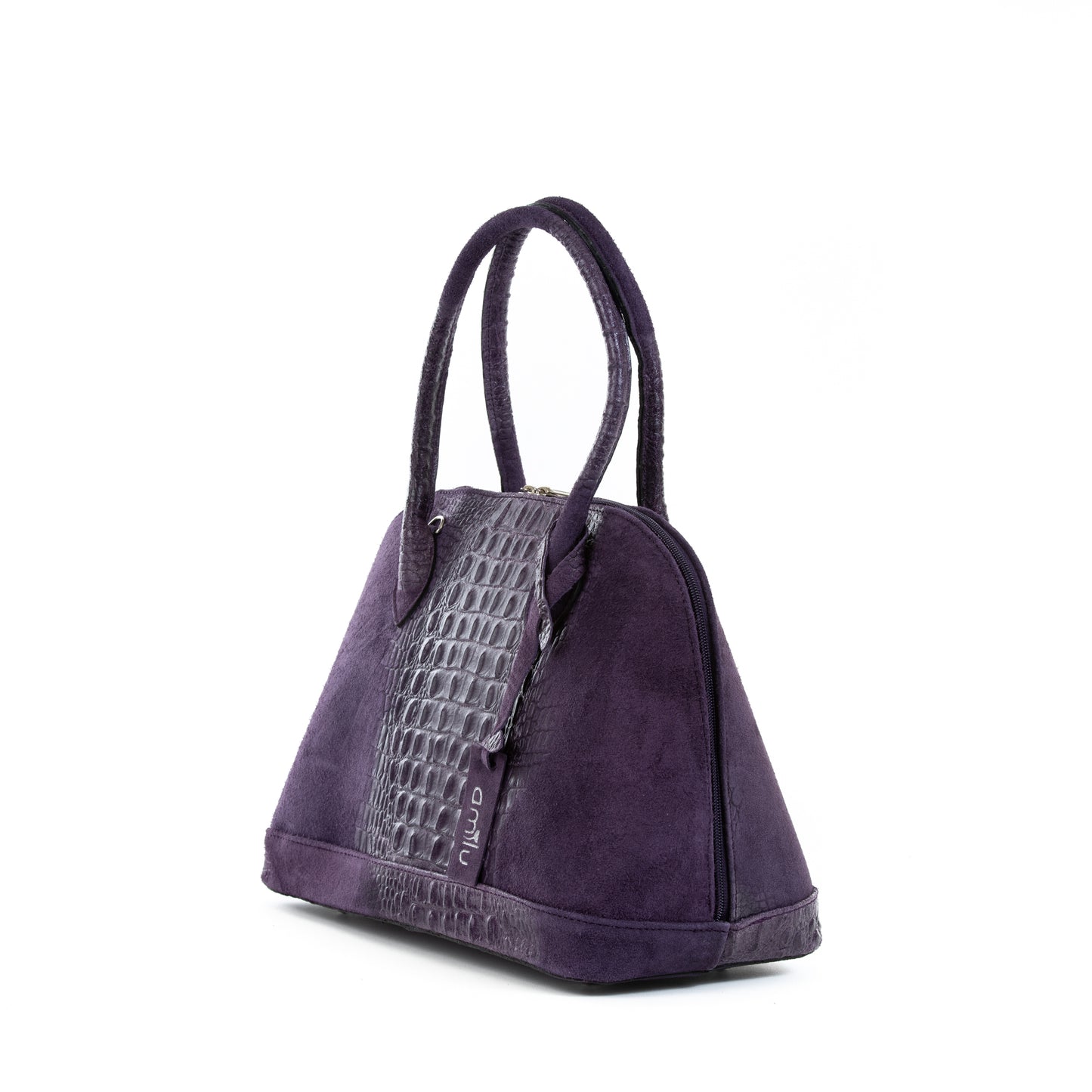 Purple Real Suede Large Bowling Bag - Amilu