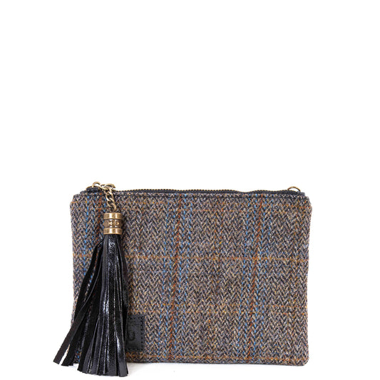 Grey Fergus Harris Tweed Flat Clutch Bag - Amilu