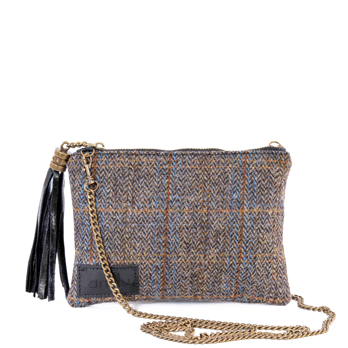 Grey Fergus Harris Tweed Flat Clutch Bag - Amilu