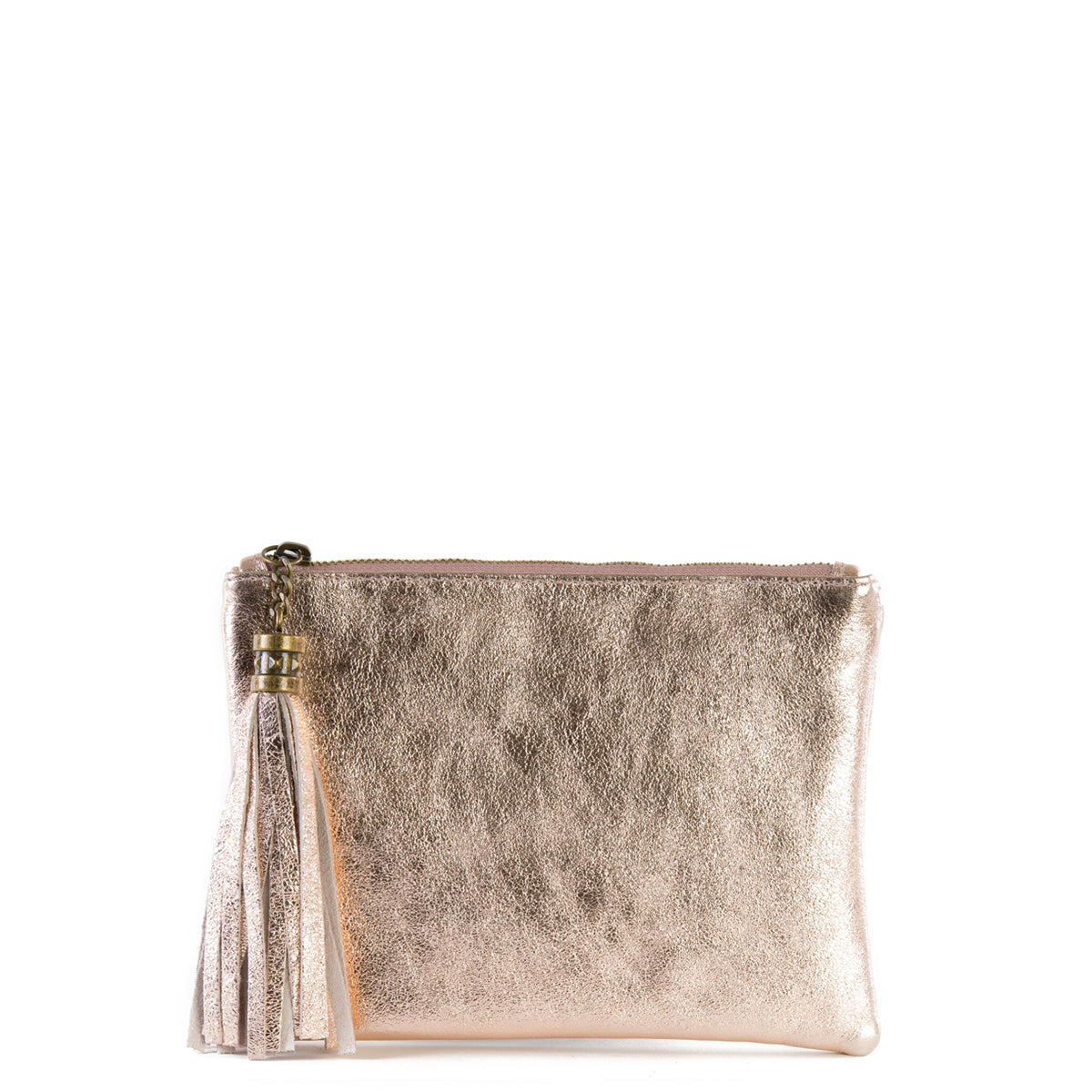 Rose Gold Real Leather Tassel Clutch Bag - Amilu