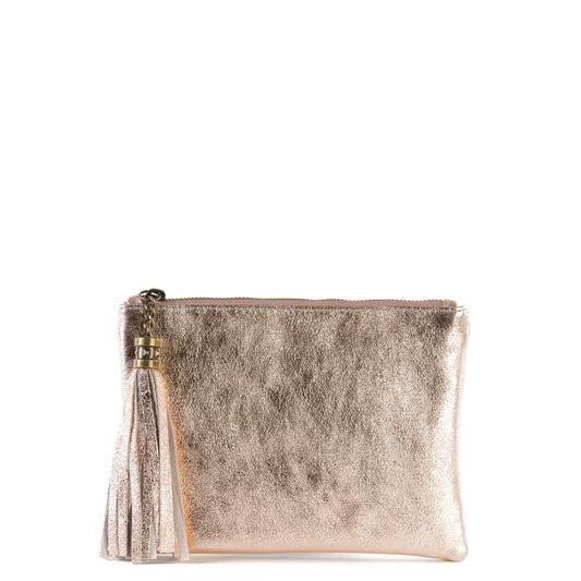 Rose Gold Real Leather Tassel Clutch Bag - Amilu