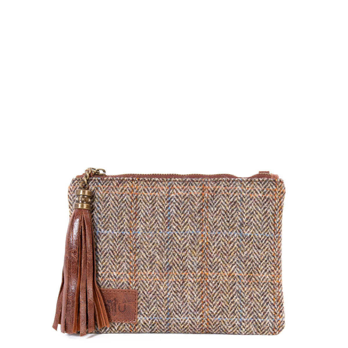 Tan Harris Tweed Flat Clutch Bag - Amilu