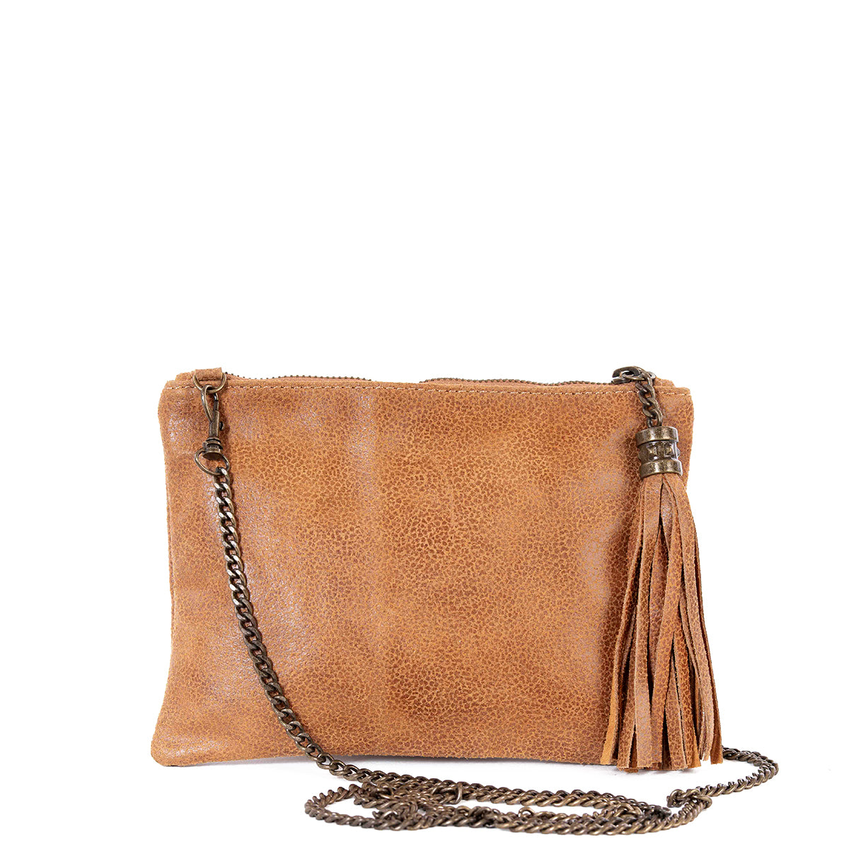 Tan Real Leather Tassel Clutch Bag - Amilu