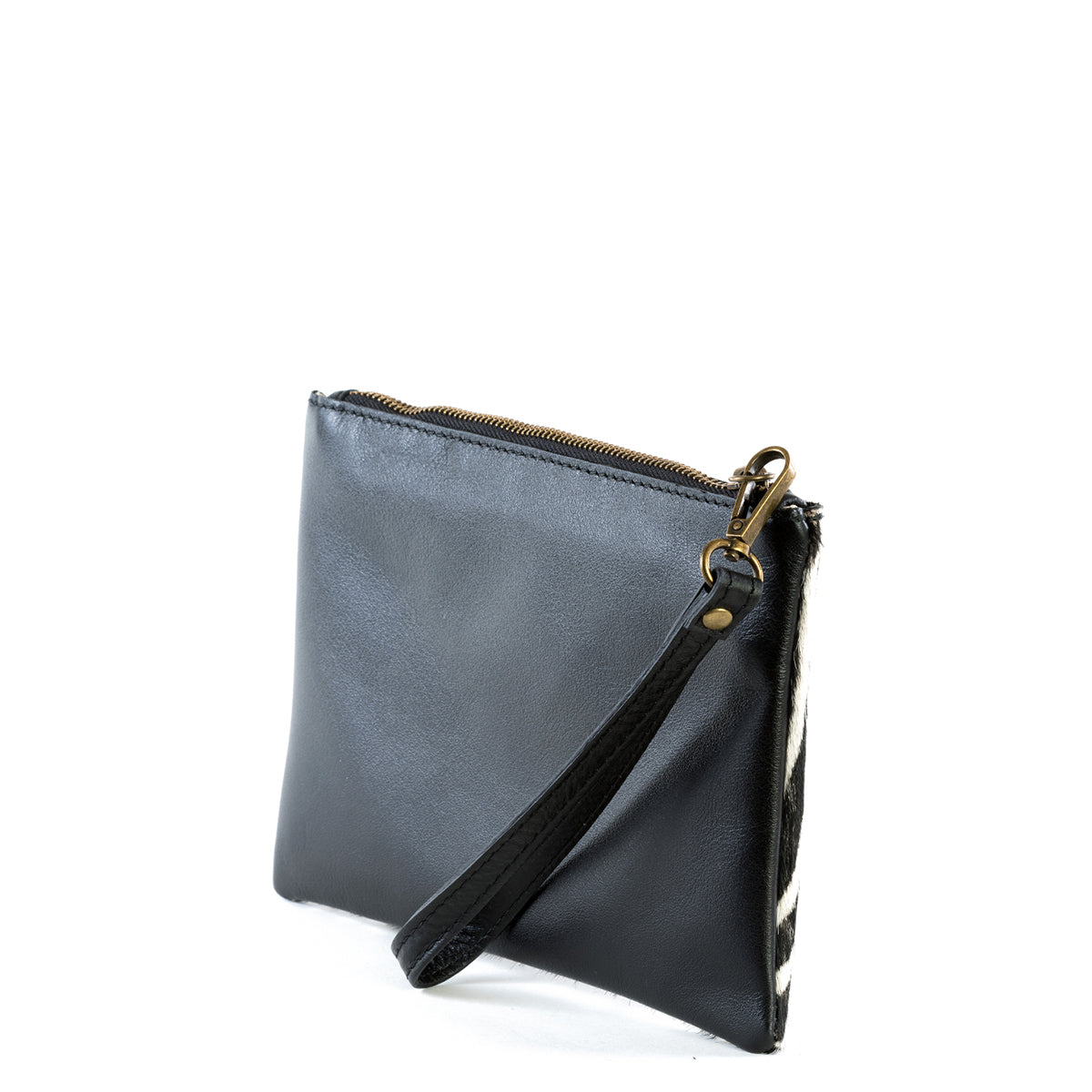 Zebra Cow Hair and Real Leather Clutch Bag - Amilu
