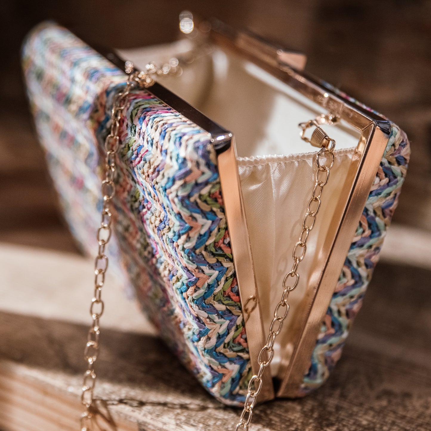 Pink Multi Braided Straw Box Clutch Bag - Amilu