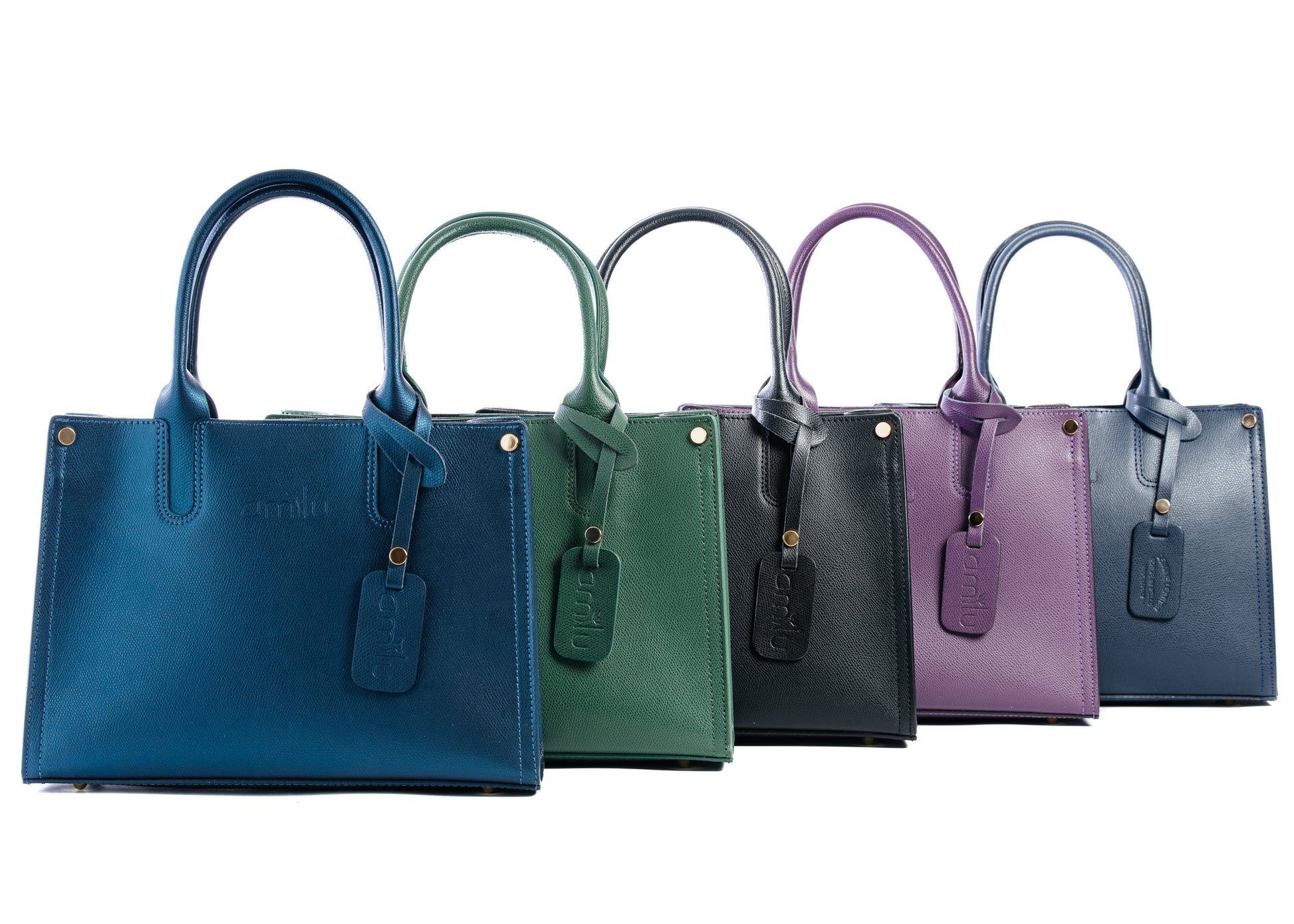 Teal Blue Real Textured Leather Grab Tote Bag - Amilu