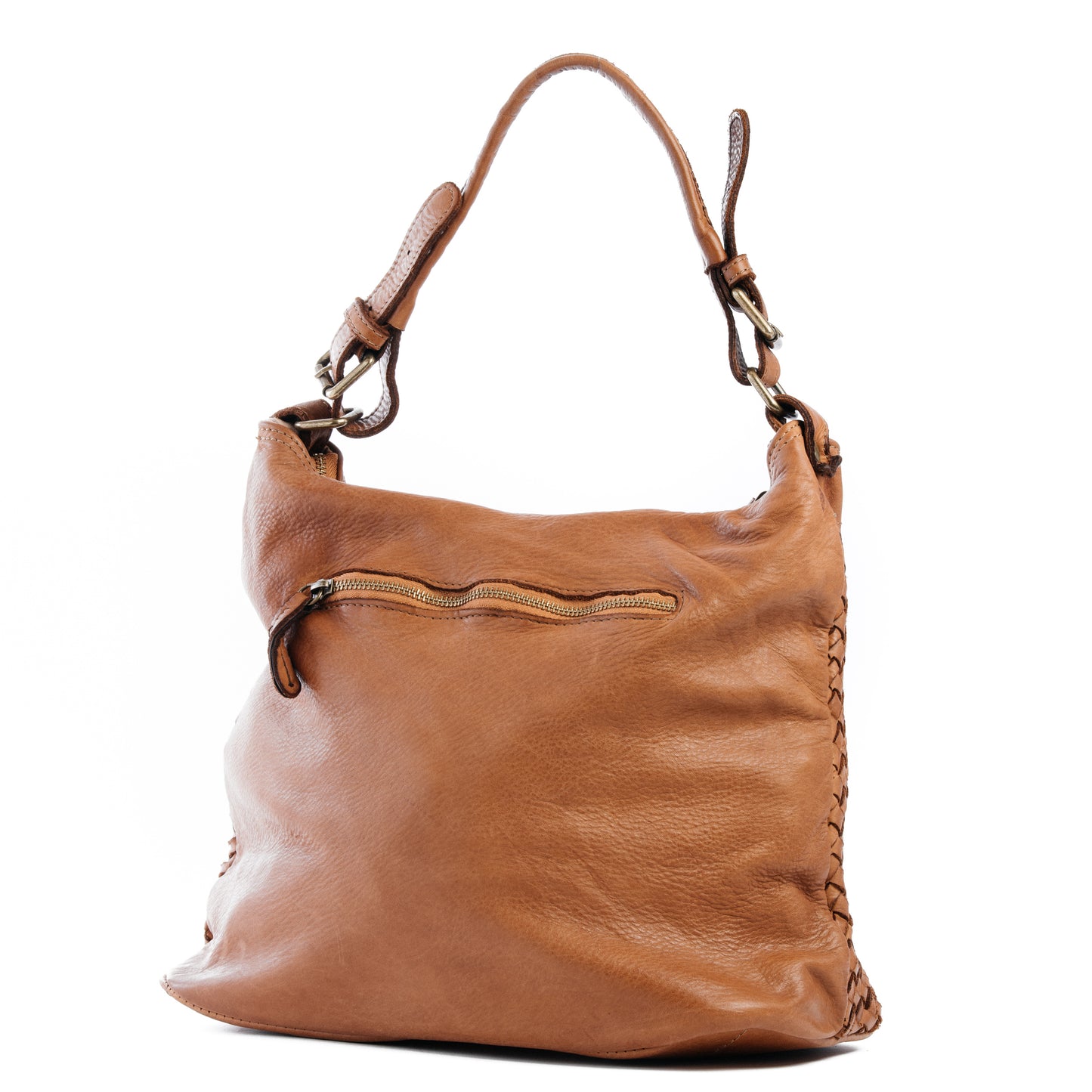 Classic Tan Real Italian Leather Weave Shoulder Bag - Amilu