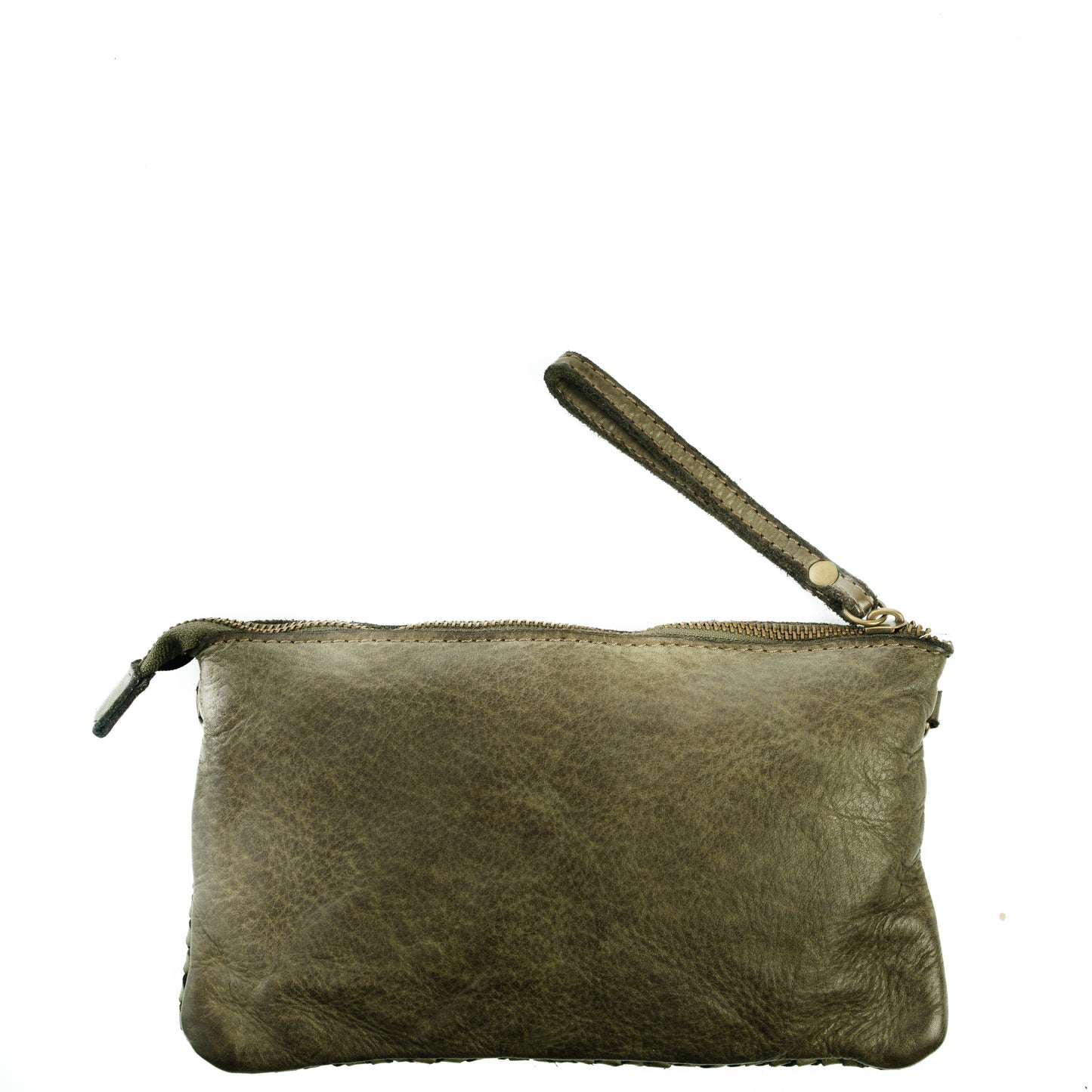 Green Real Italian Woven Leather Clutch Cross Body Bag - Amilu