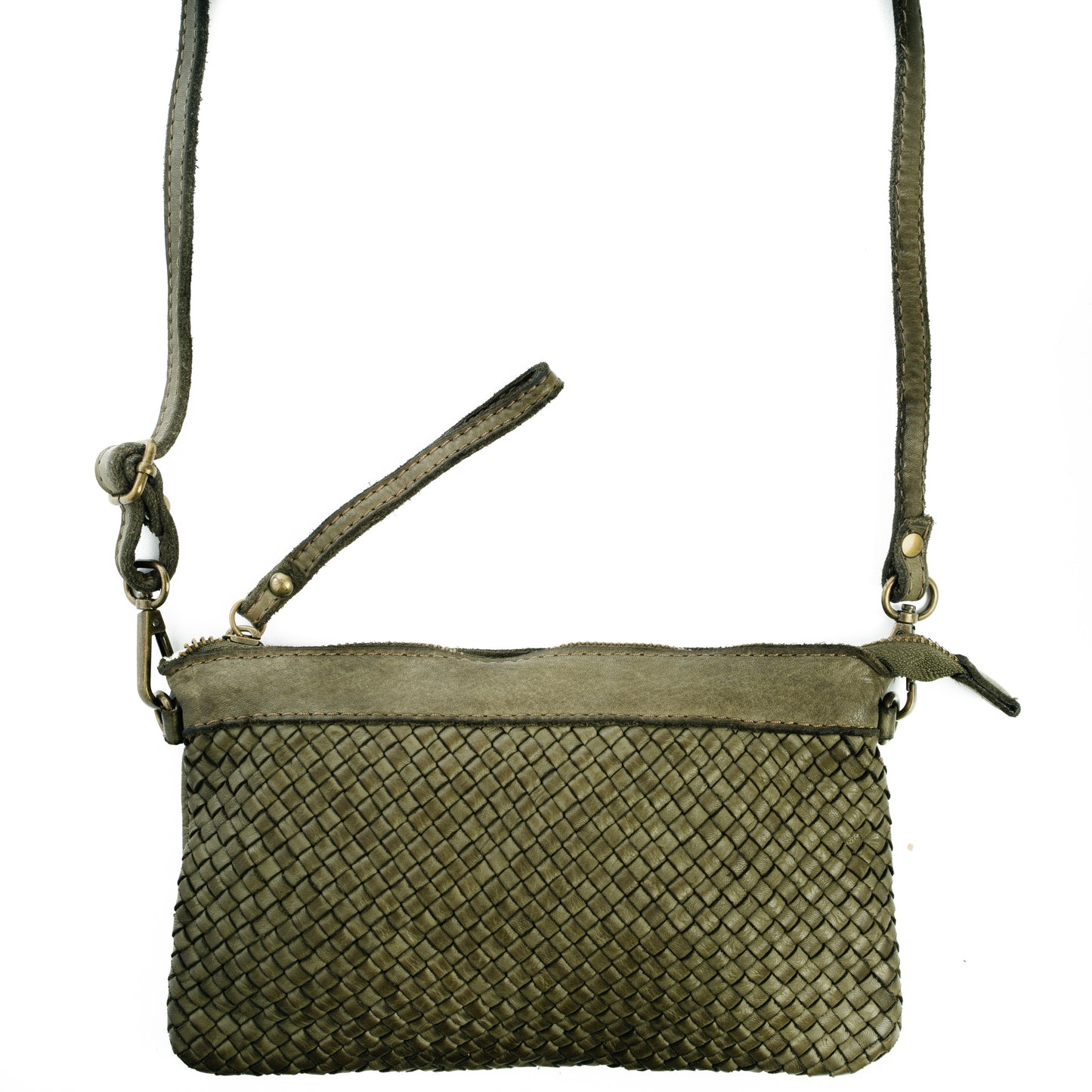 Green Real Italian Woven Leather Clutch Cross Body Bag - Amilu