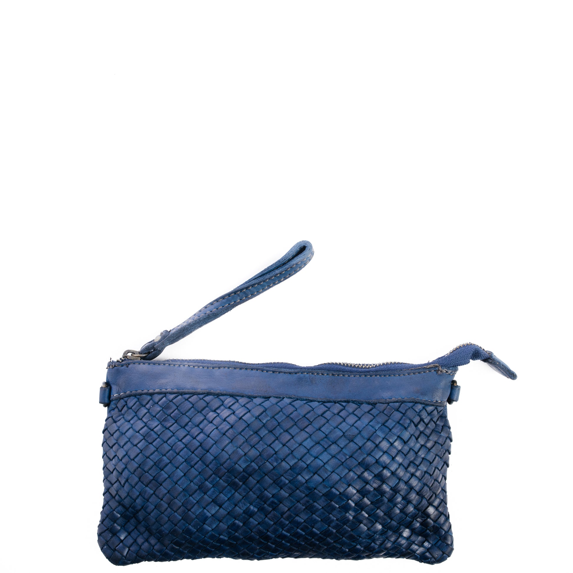 Navy Real Italian Woven Leather Clutch Cross Body Bag - Amilu
