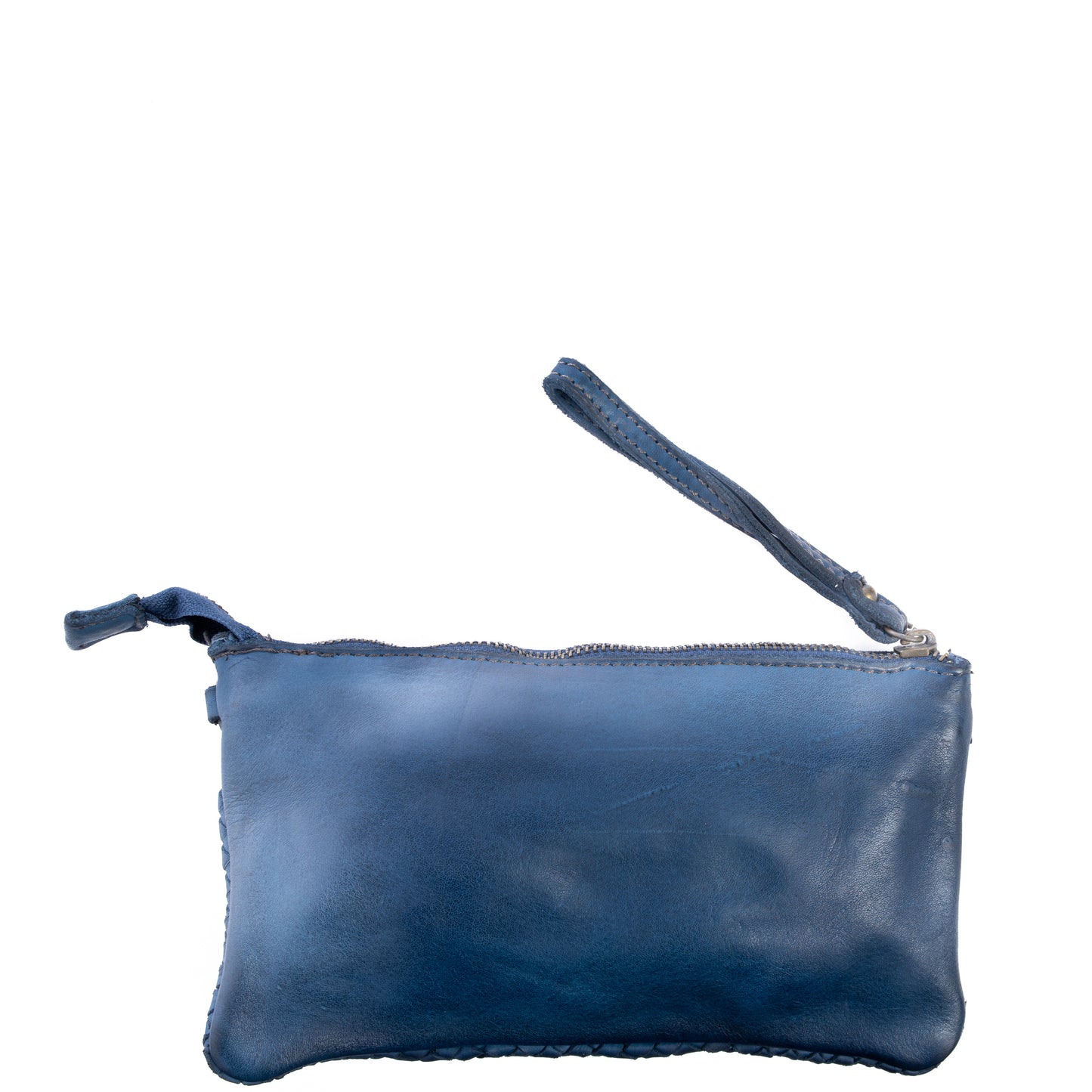 Navy Real Italian Woven Leather Clutch Cross Body Bag - Amilu