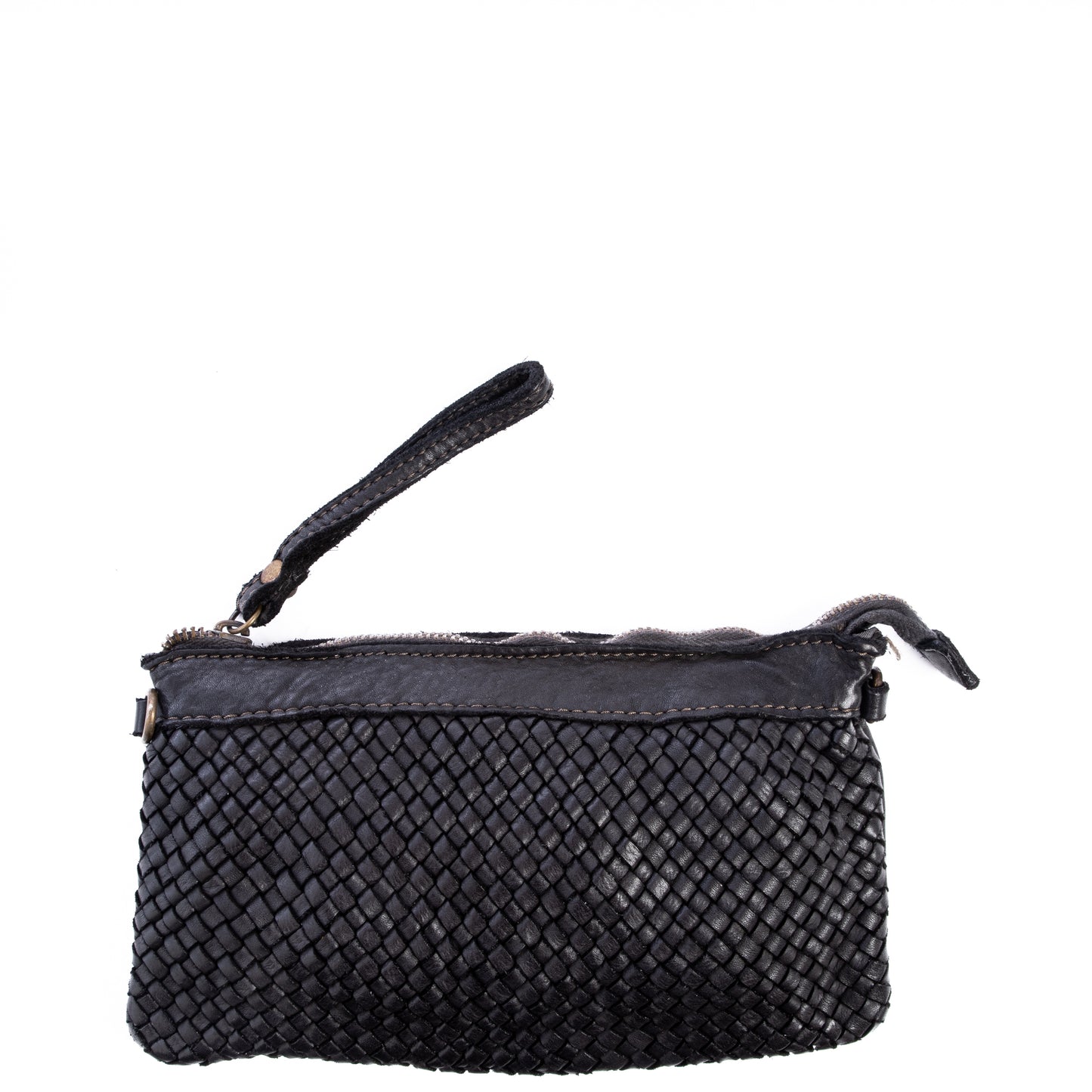 Black Real Italian Woven Leather Clutch Cross Body Bag - Amilu