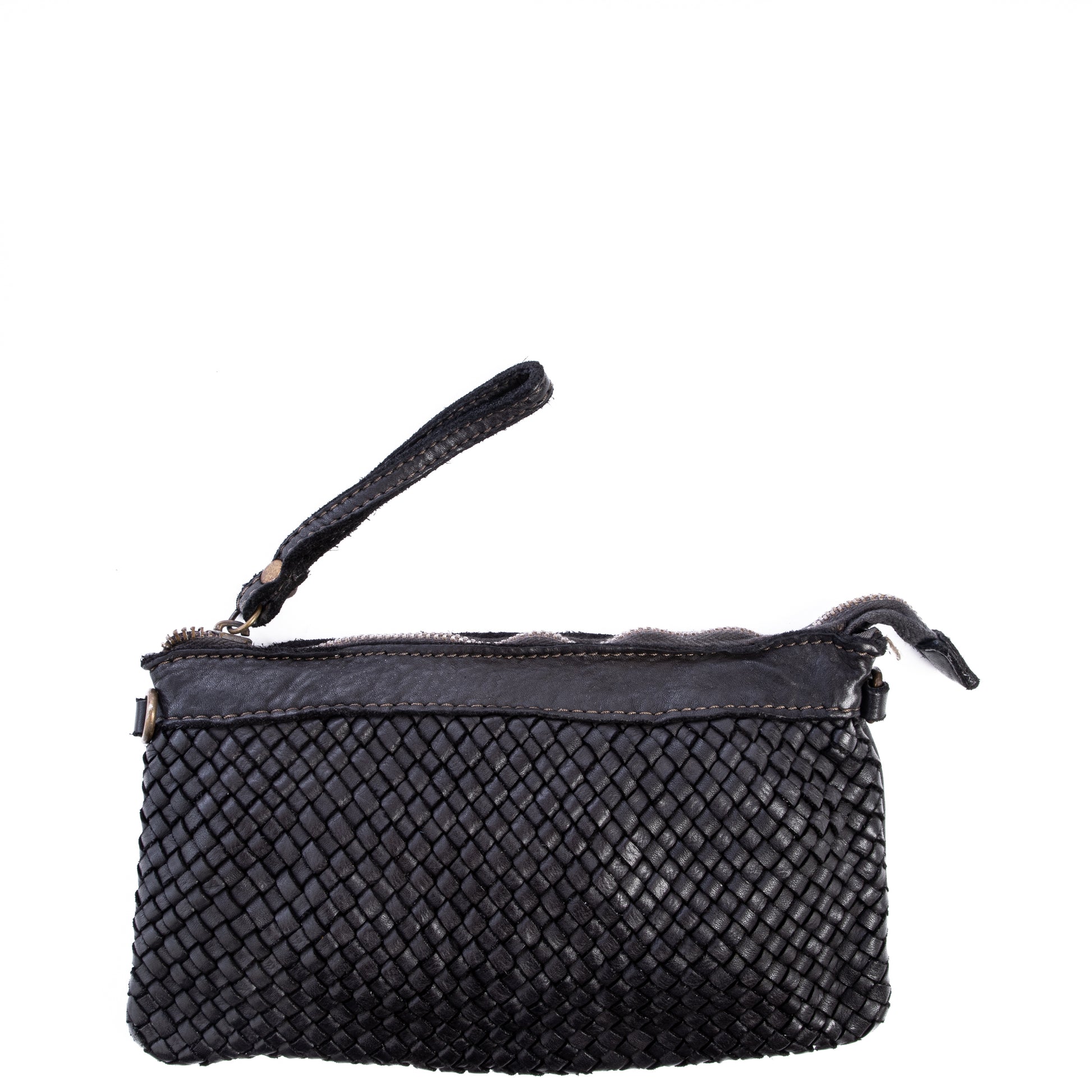 Black Real Italian Woven Leather Clutch Cross Body Bag - Amilu