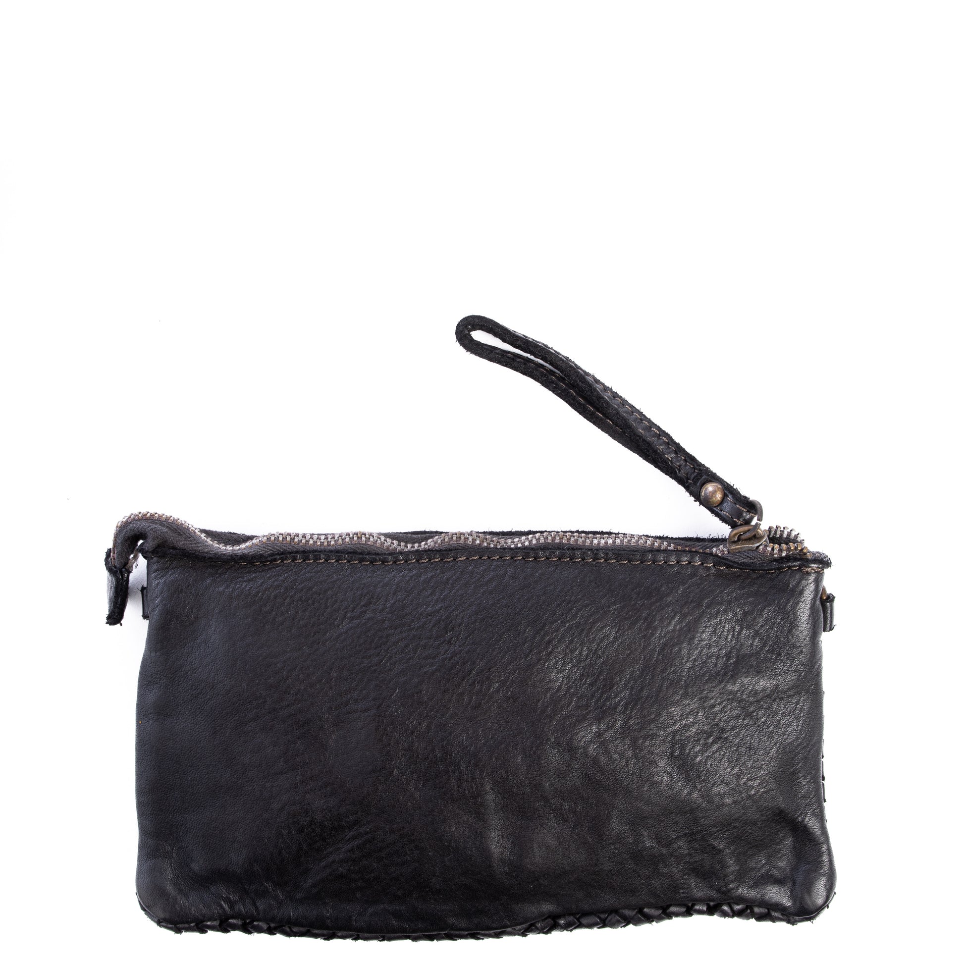 Black Real Italian Woven Leather Clutch Cross Body Bag - Amilu