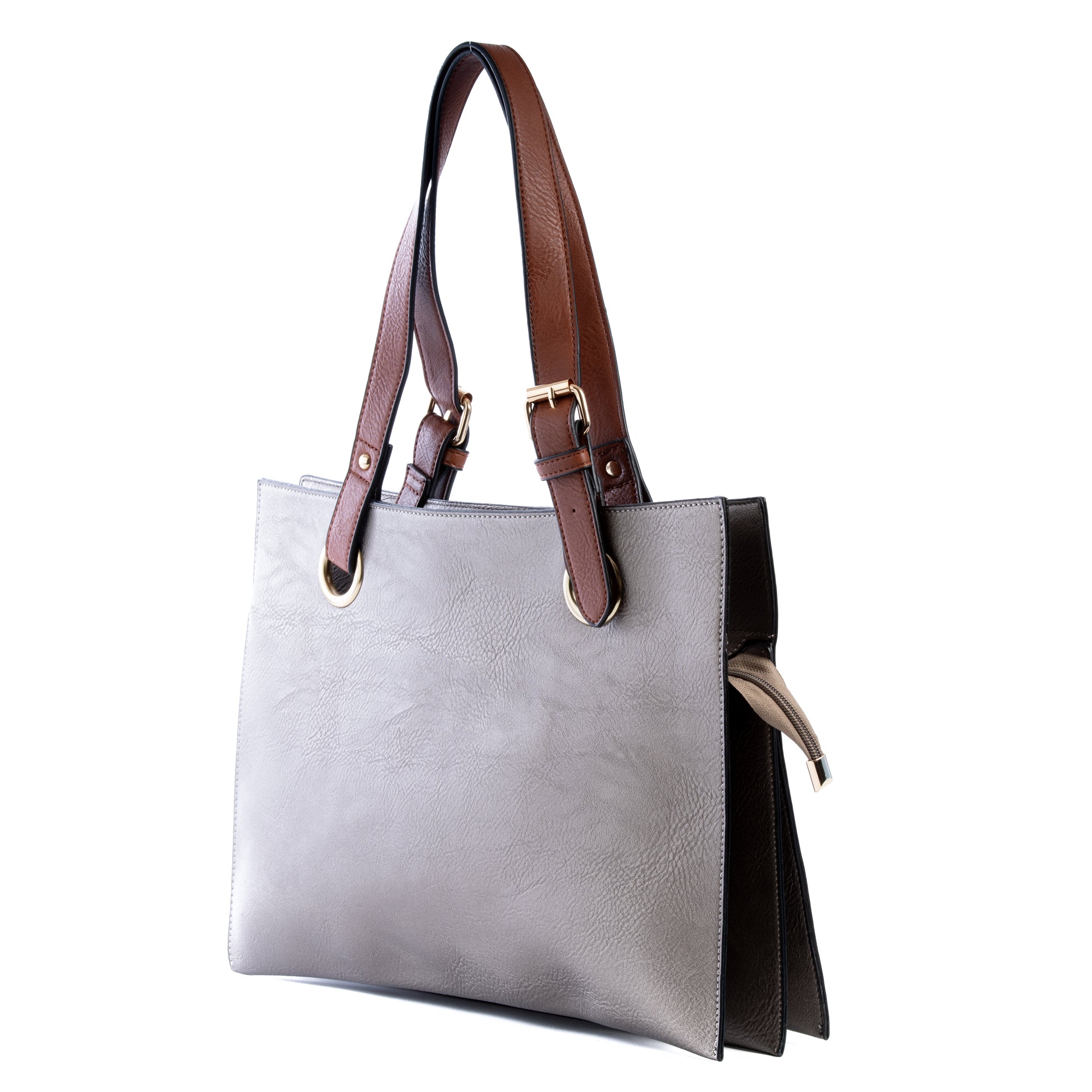 Dark Silver Faux Leather Shopper Shoulder Bag - Amilu
