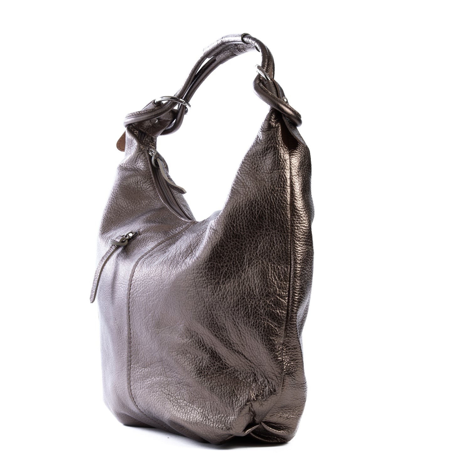 Classic Metallic Bronze Real Leather Slouch Shoulder Bag - Amilu