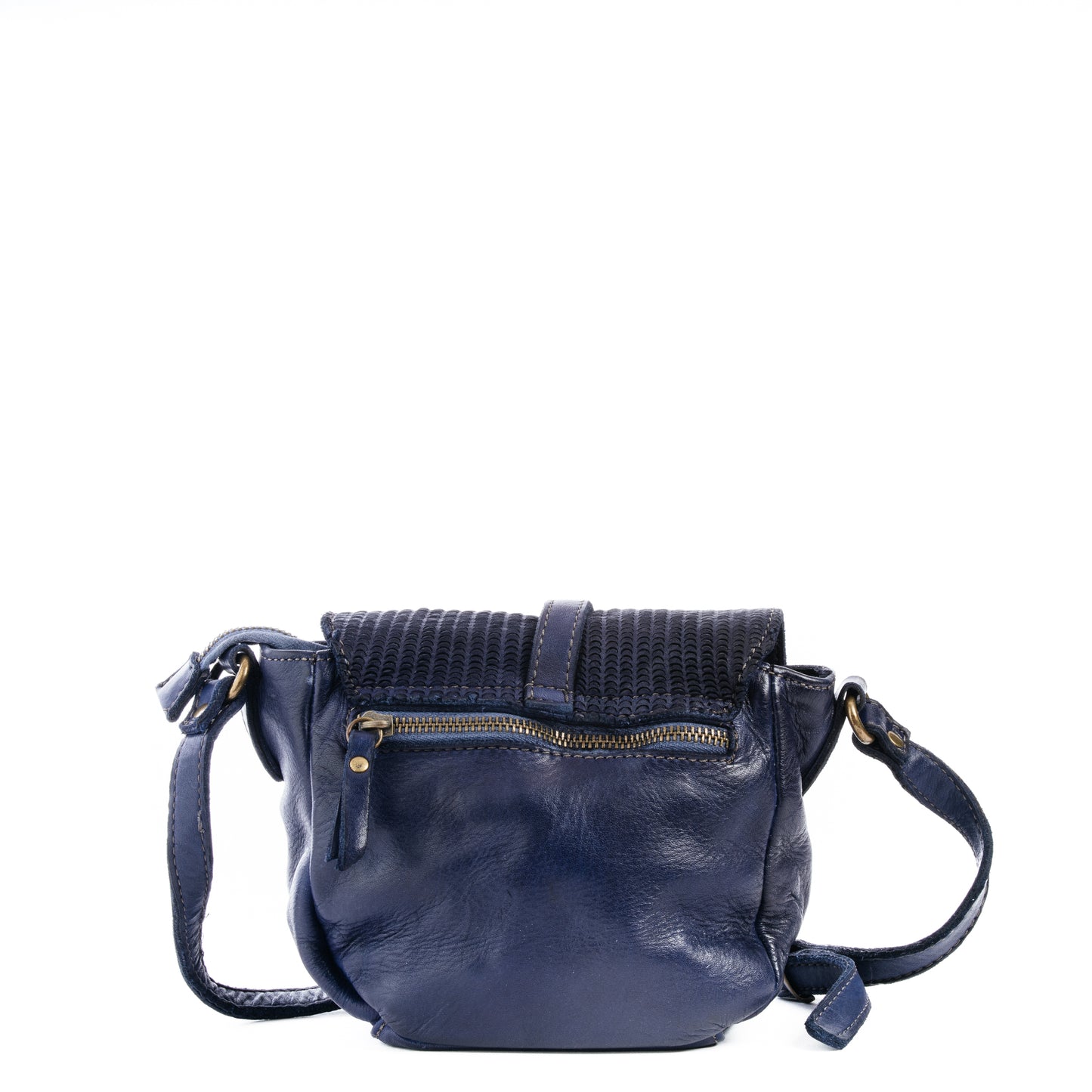 Navy Blue Real Italian Leather Small Saddle Crossbody Bag - Amilu