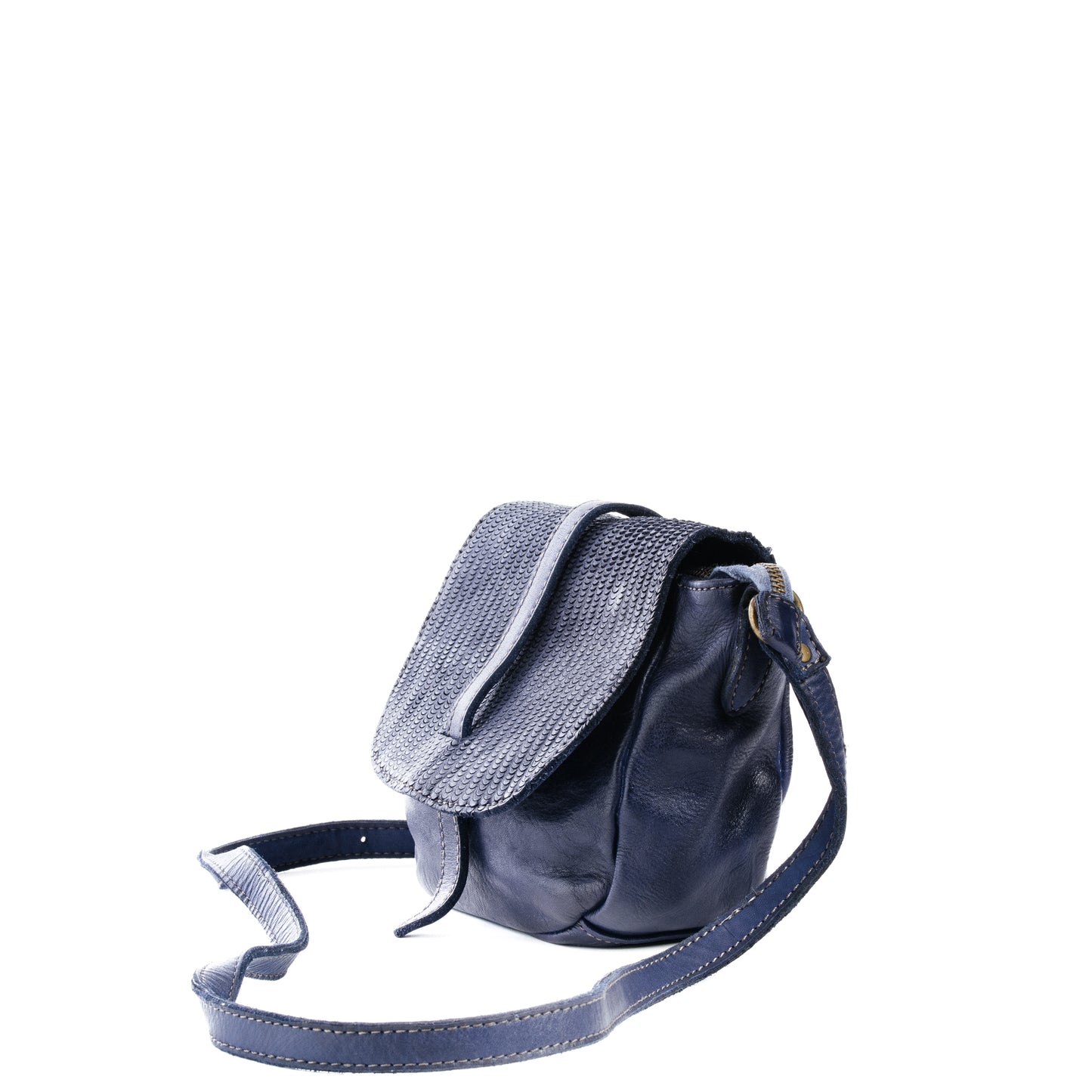 Navy Blue Real Italian Leather Small Saddle Crossbody Bag - Amilu