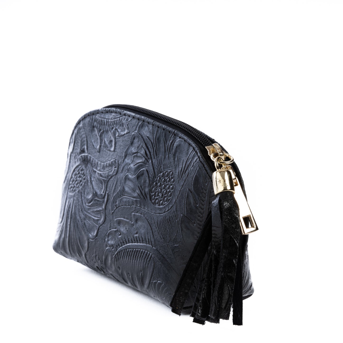 Black Florens Embossed Real Leather Mini Clutch Pod - Amilu