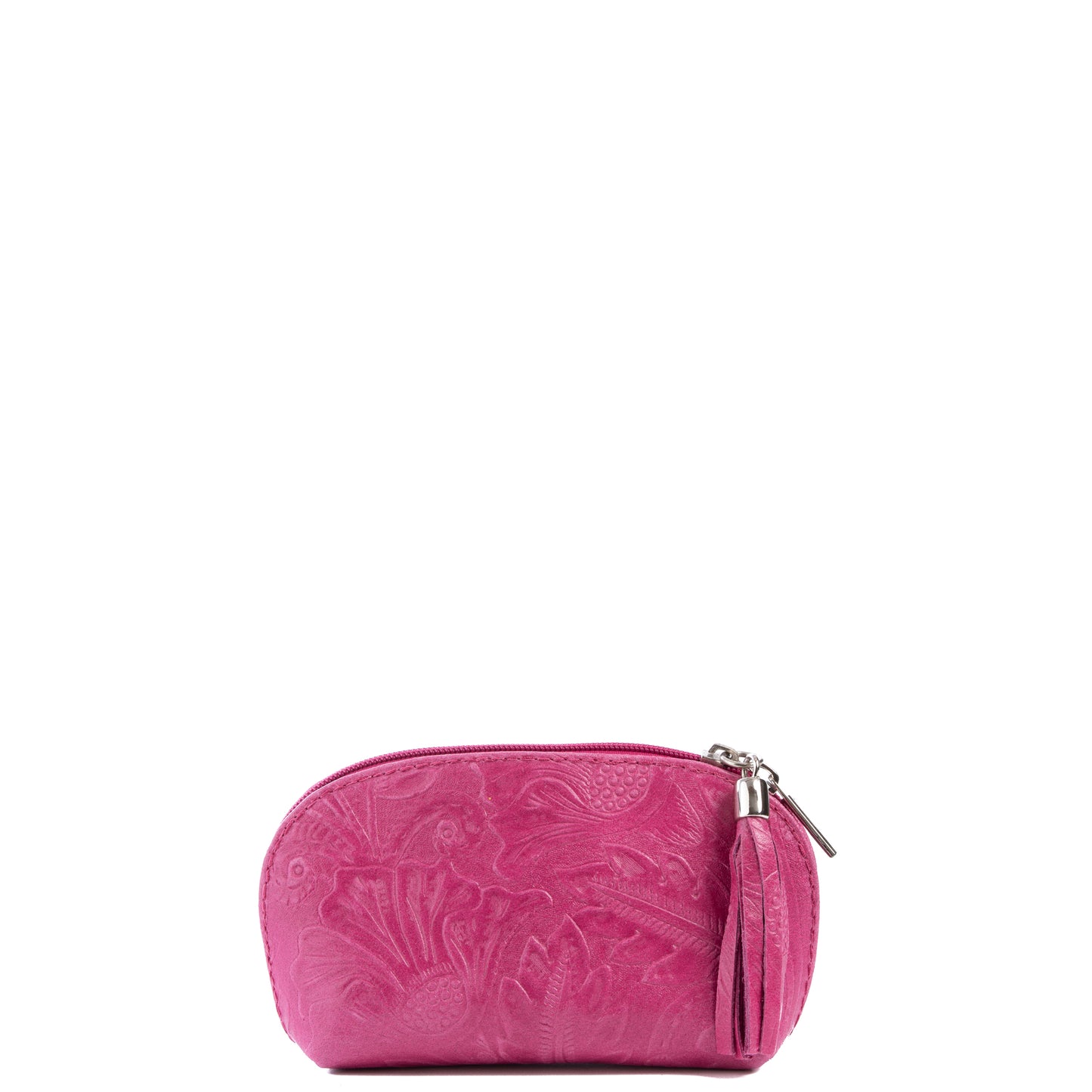 Fuchsia Pink Florens Embossed Real Leather Mini Clutch Pod - Amilu