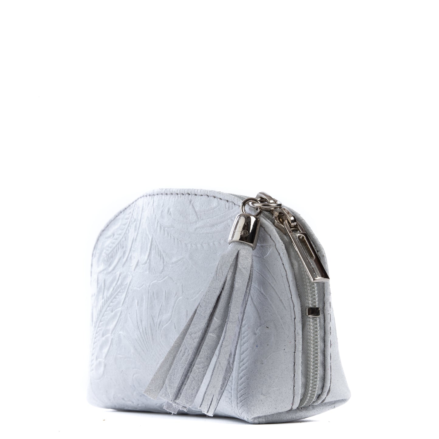 Off White Embossed Real Leather Mini Clutch Pod - Amilu