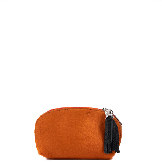 Orange Cowhide Real Leather Mini Clutch Pod - Amilu