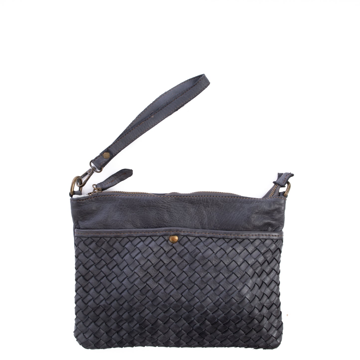Grey Real Italian Woven Leather Cross Body Bag - Amilu