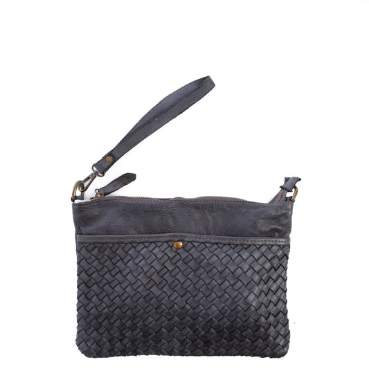Grey Real Italian Woven Leather Cross Body Bag - Amilu