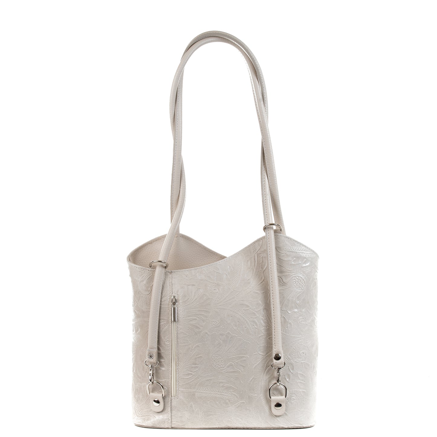 Light Grey Florens Embossed Real Leather Shoulder Backpack Bag - Amilu