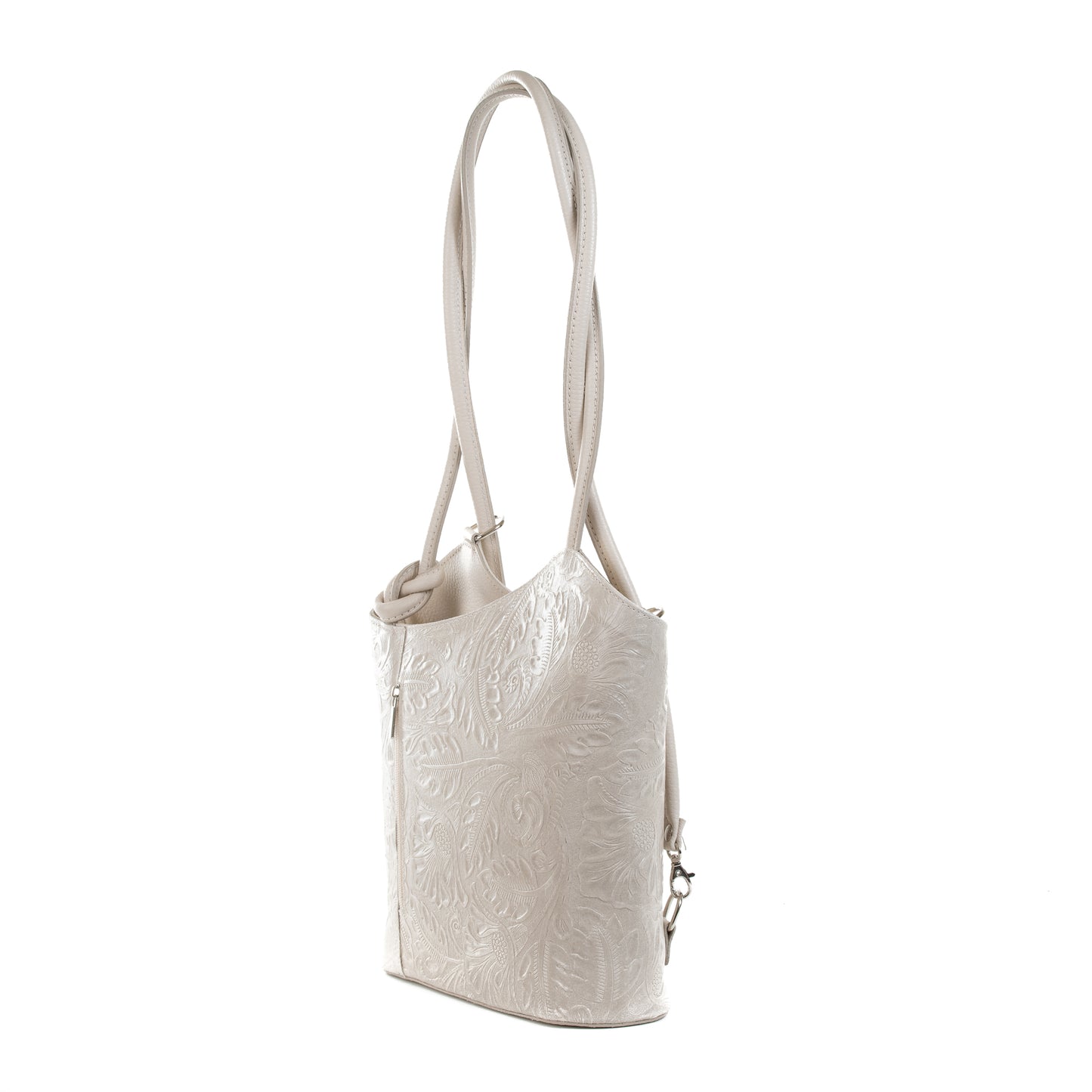 Light Grey Florens Embossed Real Leather Shoulder Backpack Bag - Amilu