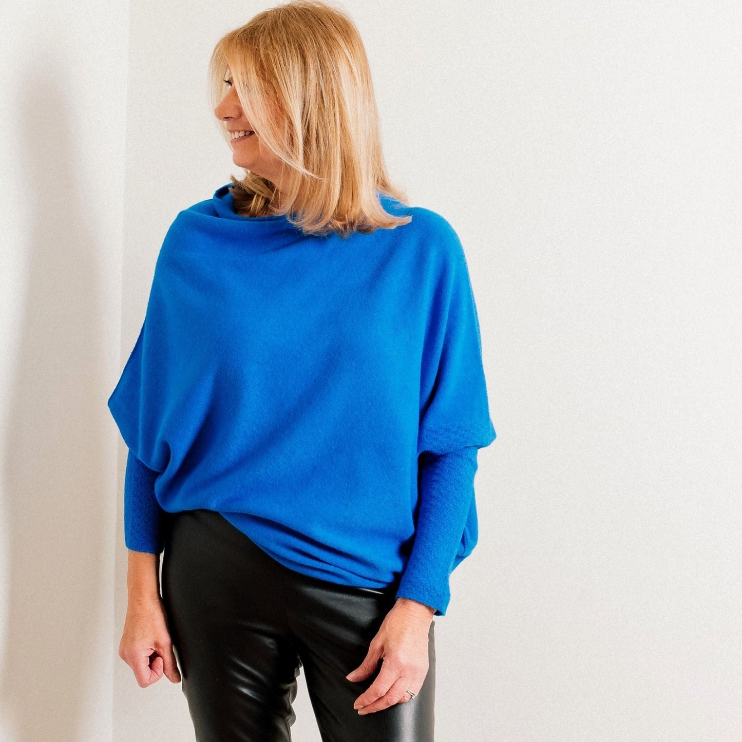 Cobalt Blue Supersoft Asymmetric Fine Knit Easy Wear Jumper - Amilu