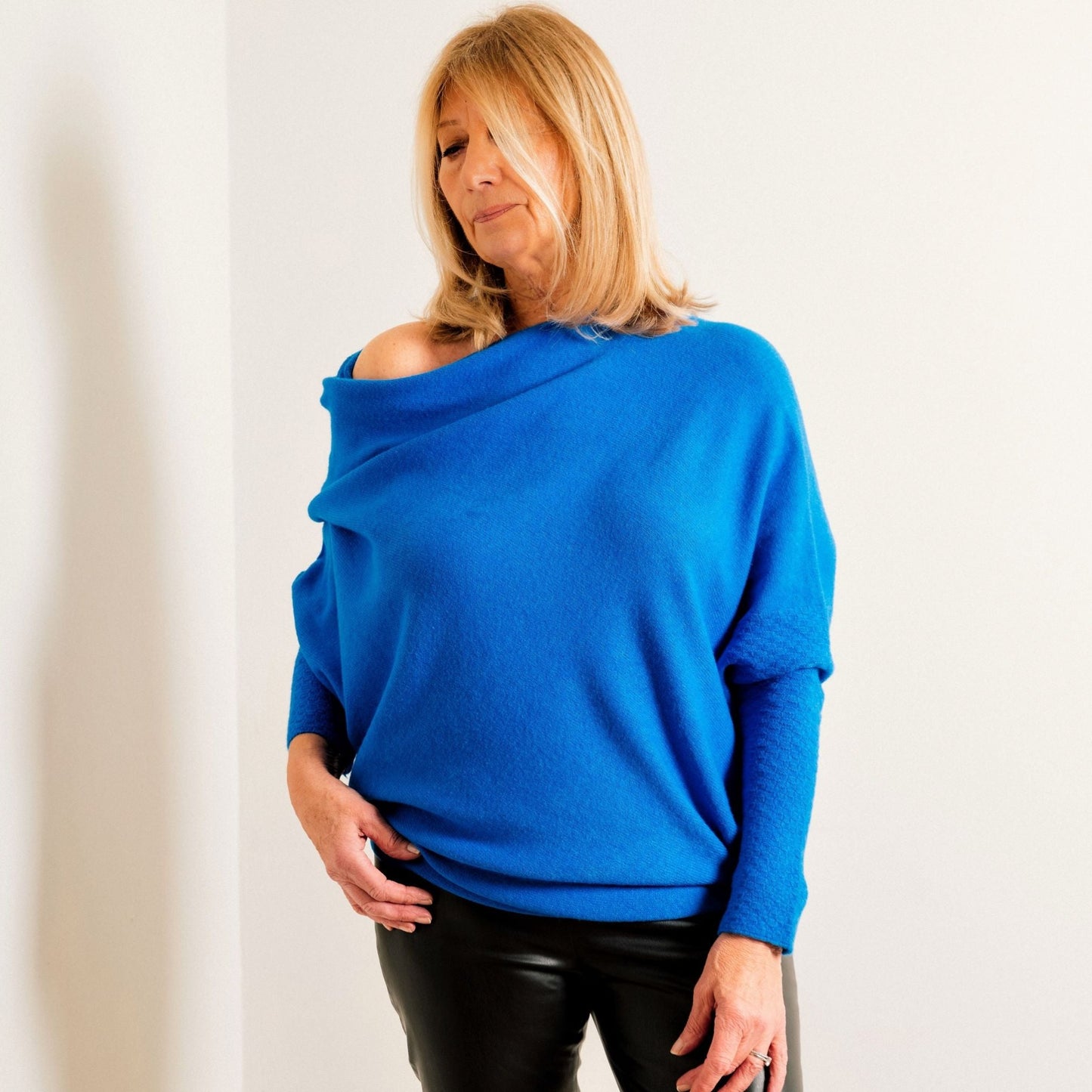 Cobalt Blue Supersoft Asymmetric Fine Knit Easy Wear Jumper - Amilu