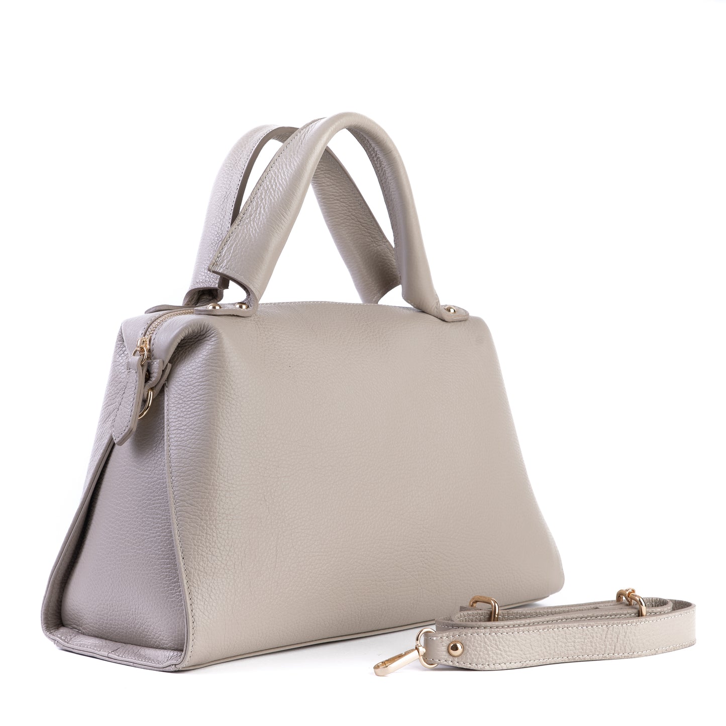 Amilu Pale Taupe Italian Leather Tote Shoulder Bag