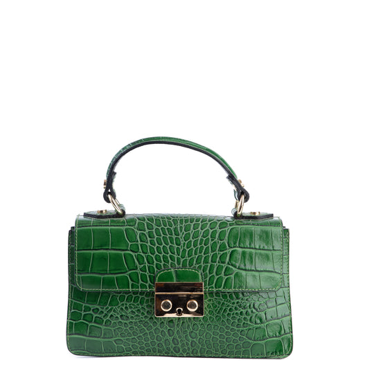 Amilu Mini Emerald Green Real Italian Leather Croc Satchel Tote Bag